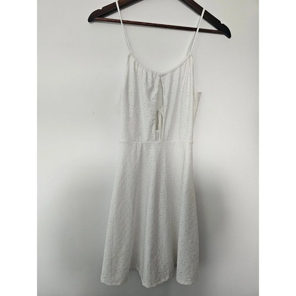 Cottagecore Noble U Eyelet Sun Dress Womens Small White Cutout Mini Boho Strappy